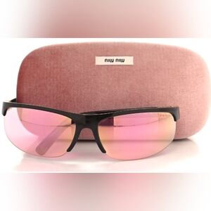 Miu Miu Black Frame Sunglasses with Pink Lenses
